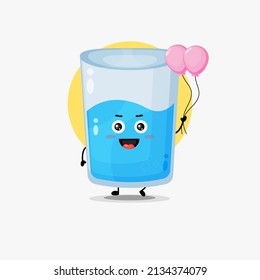 Illustration of cute water glass character carrying balloon
