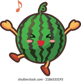 Illustration of a cute watermelon character who is very happy