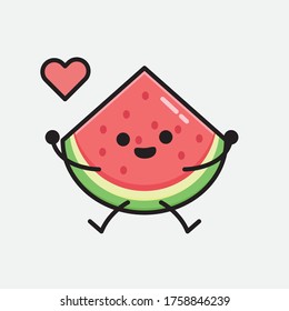 Eine Illustration des Cute Watermelon Mascot Vectorzeichens in flachem Design-Stil