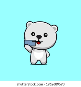 illustration of cute white bear selfie vector design