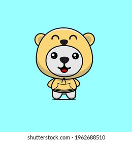 illustration of cute white bear wearing yellow hoodie