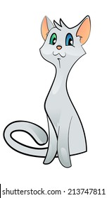Illustration of a Cute White Cat. Vector cartoon.
