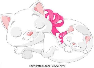 Illustration of cute white cats are seeping 