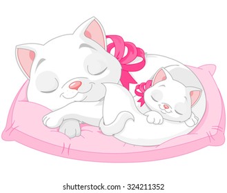 Illustration of cute white cats are seeping 