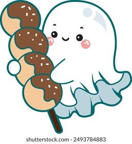 Illustration of cute white ghost icon.
Funny white ghost in activities stickers.
A white cute ghost bring a dango