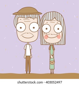 Illustration cute white older couple and smile.