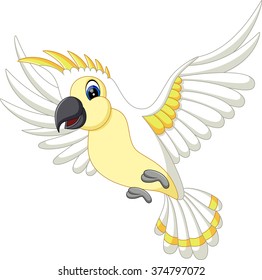 illustration of Cute white parrot flying