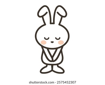 Illustration of a cute white rabbit bowing its head and apologizing
