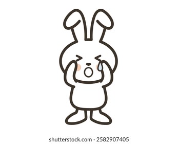 Illustration of a cute white rabbit crying because he is sad