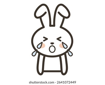 Illustration of a cute white rabbit crying