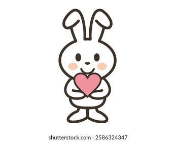 Illustration of a cute white rabbit holding a heart symbol with both hands