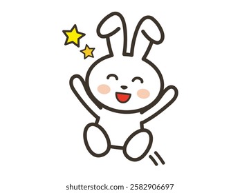 An illustration of a cute white rabbit jumping with joy