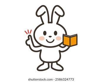 Illustration of a cute white rabbit looking at a note and explaining