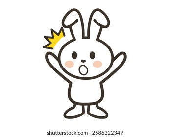 Illustration of a cute white rabbit surprised with its arms open