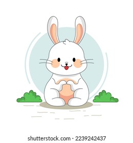 Illustration of cute white rabbit vector with cartoon style. Illustration of smiling rabbit 