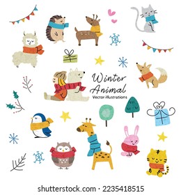 Illustration of cute winter animals.