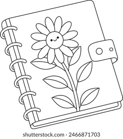 Illustration of a cute wire bound notebook isolated on white background coloring page. Black and white outline vector cartoon character colouring book