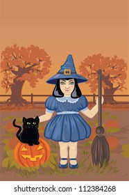 	Illustration of a Cute Witch and the cat