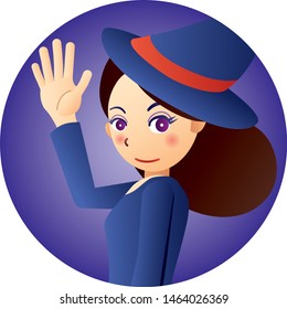 Illustration of a cute witch girl wearing a hat