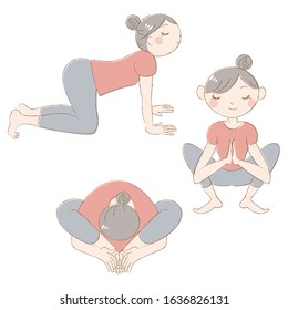 Illustration of a cute woman doing yoga