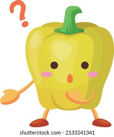 Illustration of a cute yellow paprika character with a mysterious face