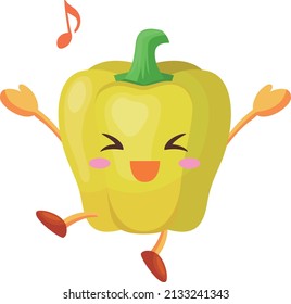 Illustration of a cute yellow paprika character who is very pleased