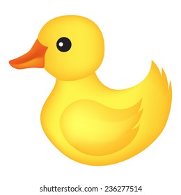 Illustration of a cute yellow rubber duck kids toy isolated on white background