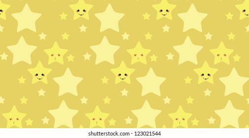 Illustration of cute yellow stars with faces pattern background.