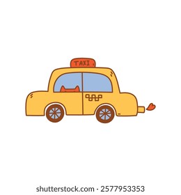 Illustration with cute yellow taxi with a cat driver. Element for print, postcard and poster. Vector
illustration 