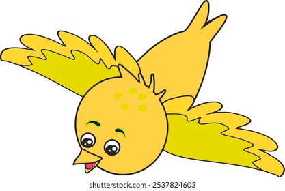 Ilustración de un lindo vuelo de dibujos animados de pájaros de color amarillo-naranja.