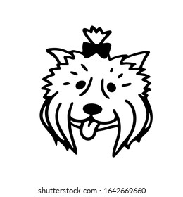 Illustration of a cute Yorkshire Terrier dog face, black isolated on a white background.  