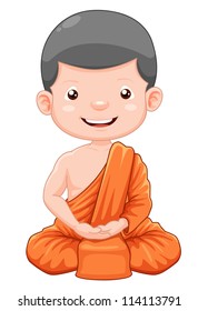 illustration of Cute young monk cartoon