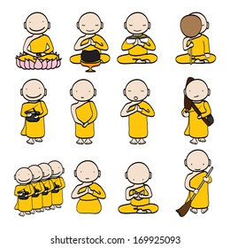 illustration of Cute young monk cartoon