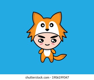 Illustration of cuteboy wearing fox costume