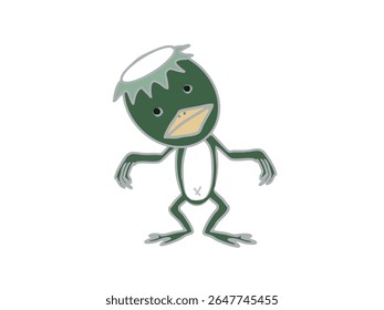 Uma ilustração de um kappa bonito de pé com uma expressão boba