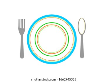 Ilustración del icono del juego de cubiertos y placas . Concepto de restaurante