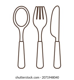 Illustration of cutlery set knife, spoon, fork. Stylized kitchen and restaurant utensil.