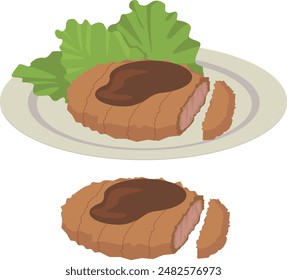 Illustration of cutlets such as pork loin and vegetables