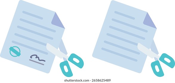 Ilustração do corte de um contrato com tesoura
