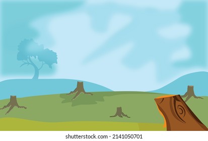 Illustration of cutting down a forest and leaving only one tree in the distance. Earth day 2022 background