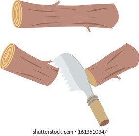 
Illustration of cutting a tree with a saw.