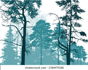 illustration with cyan forest isolated on white background