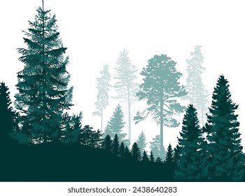 illustration with cyan forest isolated on white background