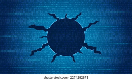 Illustration of cyber attack. Random binary data background