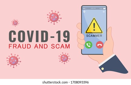 Illustration of cyber criminal preying on online users during Covid-19 outbreak. Phishing, spam, fraud, scam and malware via fake call, phishing, social engineering. 