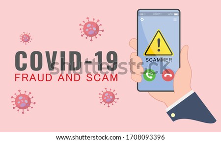 Illustration of cyber criminal preying on online users during Covid-19 outbreak. Phishing, spam, fraud, scam and malware via fake call, phishing, social engineering. 