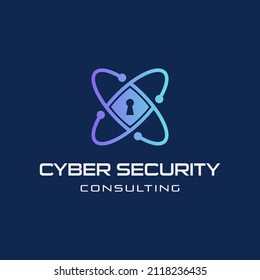 Illustration Cyber security consulting logo vector with technology digital connection and padlock icon 