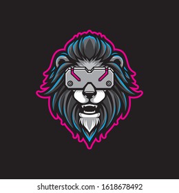Illustration of Cyberpunk Lion Head, Vector Logo