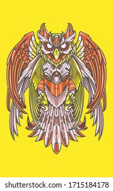 illustration of a cyberpunk-themed owl robott