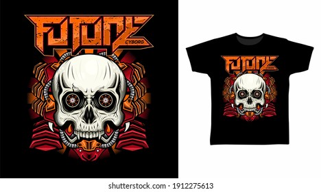 Illustration of cyborg armor skull head detailed vector t-shirt design